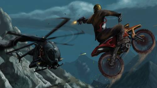 Мотоциклист против вертолета