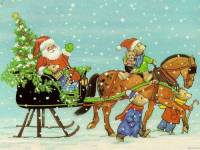 Дед Мороз развозит подарки по лесу